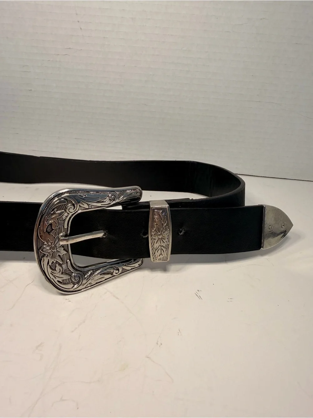 My Accessories London Western Style Black Faux Leather Double Buckle Belt